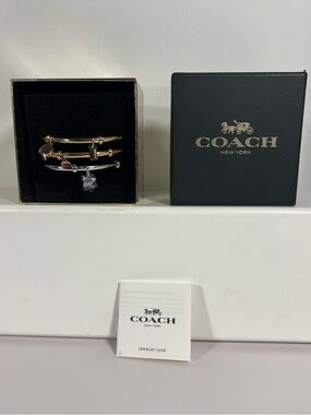 NWT Coach Charm Bangle Set Gold Silver Rose Gold Trio Bracelets